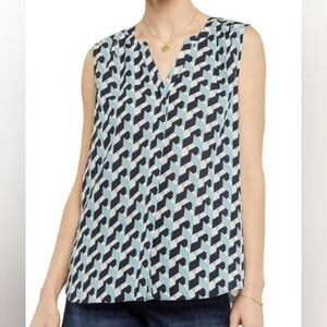 NYDJ Blue and White Sleeveless Graphic Blouse, Sz. Medium